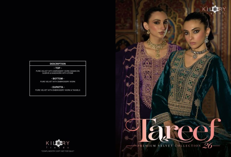 Tareef By Kilory Pure Valvet With Embroidery Work Dress Material